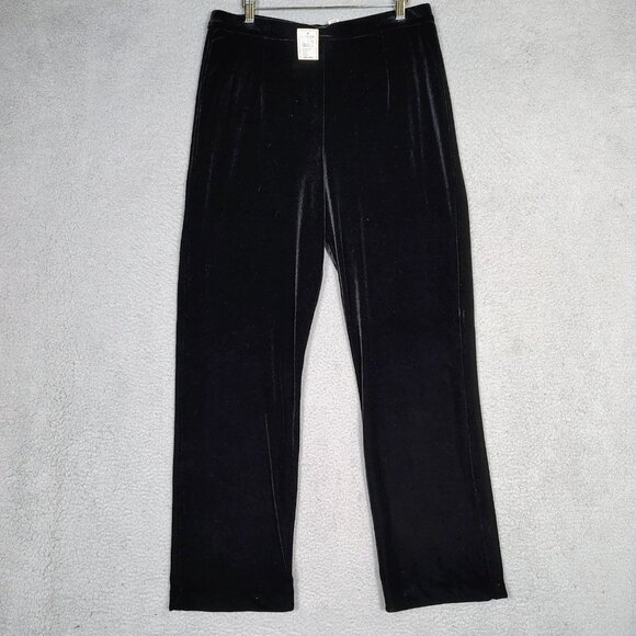 Chico's Pants Women's Size 3 Black Velvet Straight Elastic Waist Vintage USA NWT - Picture 1 of 12